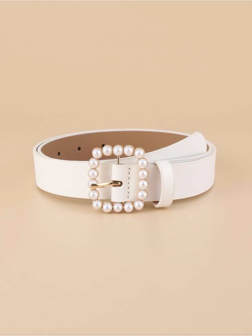 White Pearl-Embellished Women's Belt